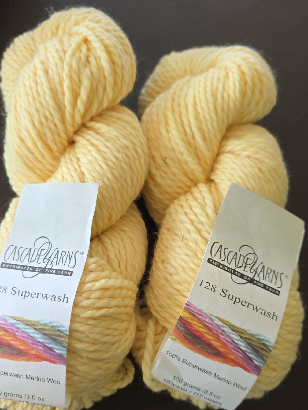 Cascade Yarns 128 Superwash Merino Wool - Soft Pastel Yellow 2 Skeins